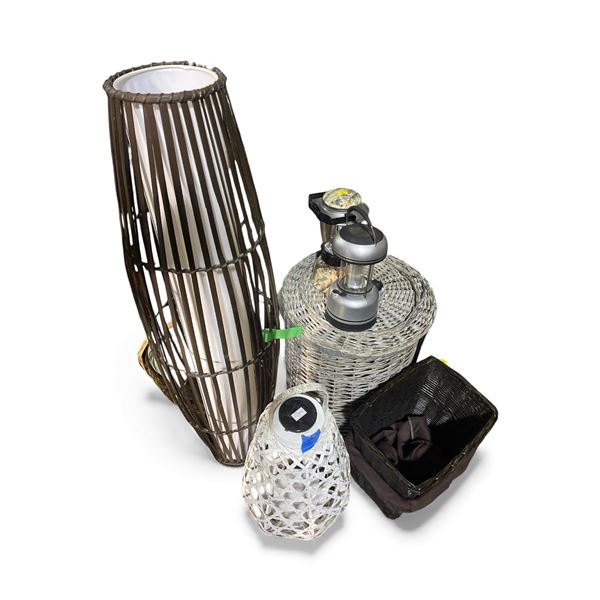 Group of 7 Woven and Rattan Baskets and Decor Items