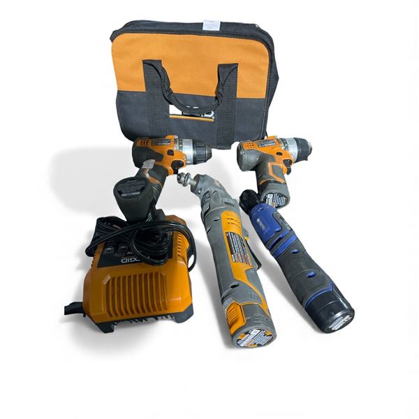 5 Pcs Ridgid Cordless Power Tool Set: 2 Pcs R82007 Drill, R8223400 Multi-Tool, Battery and Charger