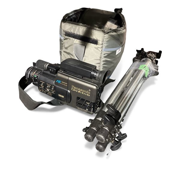 Group of Vintage Photography and Video Equipment Includes Panasonic VHSC Camcorder, Polaroid Camera,