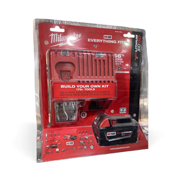 New Milwaukee M18 5.0Ah REDLITHIUM XC Battery w/Multiâ€‘Voltage Charger - RV: $198