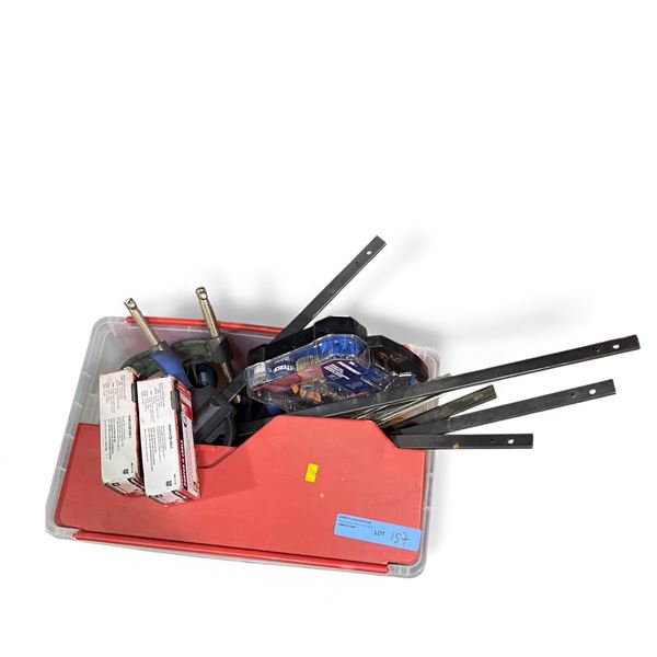 Group of Clamps, 2 Boxes Porter-Cable Brad Nails, Rotary Tool Accessories Set