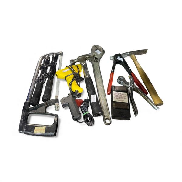 Group of Hand & Power Tools: Hammer, Wrench, Drill, Clamps, and More