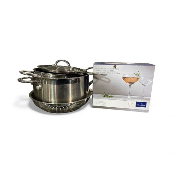 4 Stainless Steel Cookware and Villeroy & Boch Champagne Coup Set