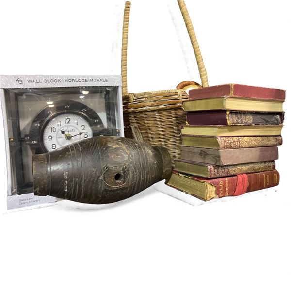 11 Pcs Decor Items Includes Vintage Books, Wicker Basket, and More