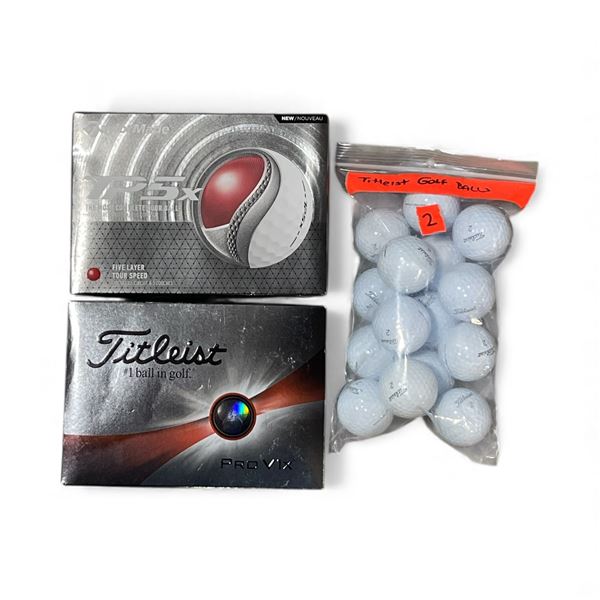 Brand New - TaylorMade TP5x Golf Balls, Titleist Pro V1x Golf Balls, Bag of Extra Titleist 2 Balls