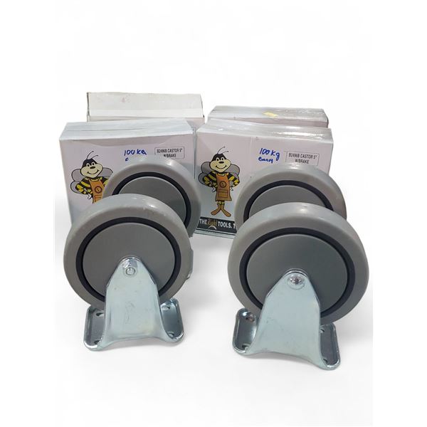 Group of 8 Busy Bee 5" Casters with Brake, 100kg Capacity Each