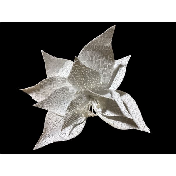 6 Boxes (144 Pcs) Poinsettia Head White 12" Velvet Sequins w/Glitter (Brand: Christmas Forever - XM-