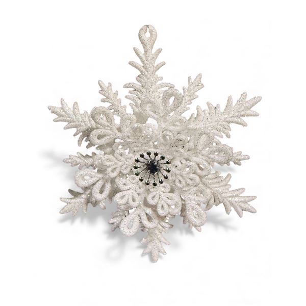 5 Boxes ( 60 Pcs) Orn White Snowflake 5.25" w/Jewel & GLTR (Christmas Forever - XM-)