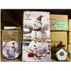 Image 1 : 18 Pcs Bird House 3x4", 12 Pcs Snowman Wall Art 11x6", 12 Pcs Orn Metal Disc 4" Snowman w/Deer (Chri