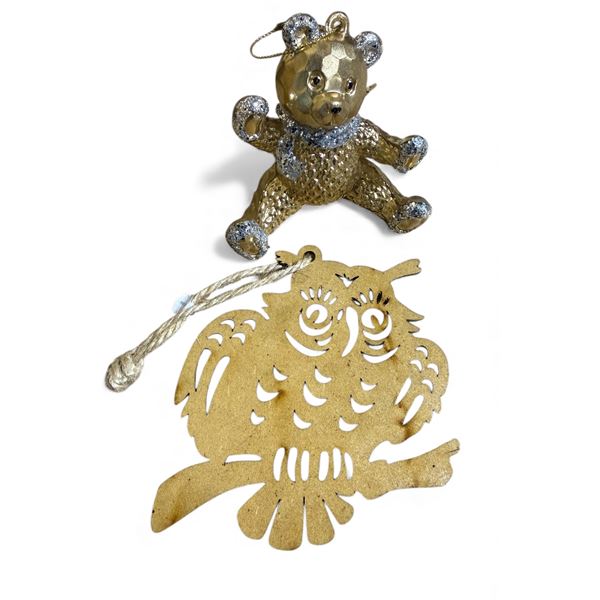 12 Pcs Orn Bear 3" Matt Gold & 72 Pcs Owl Hanging Ornament (Christmas Forever - XM-MG1882/XM-MF-1217