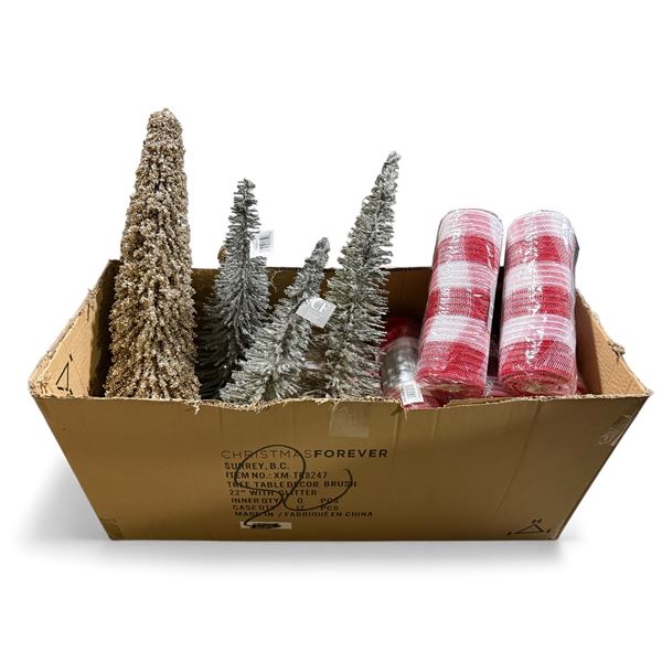 4 Tree Table Decor H22" ,3 Tree Table Decor H16" , 9 Decor Mesh 10x10" (Christmas Forever - XM-TR824