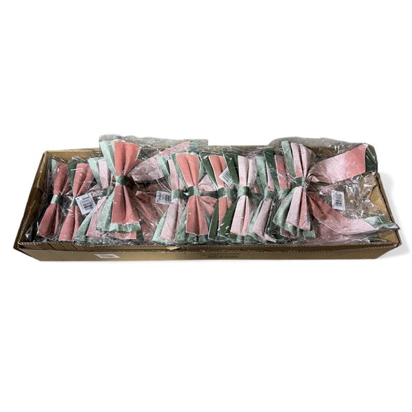 24 Pcs 11" Bow Velvet Rose/Sage (Christmas Forever - XM-R2002)
