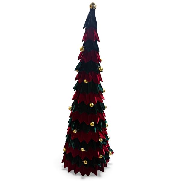 2 Pcs Cone Tree Velvet Deep Red/Emerald w/Bells H39" (Christmas Forever - XM-ZD7084)