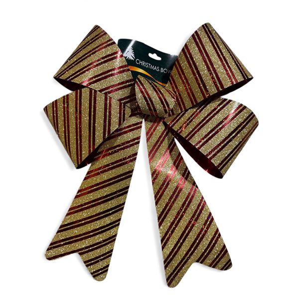 36 Pcs Glitter Bow 14x20" Gold/Red (Christmas Forever - XM-R1683)