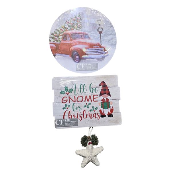 6 Pcs Red Card Led Cavas Dia. 16", 6 Pcs Led I'll be Gnome, 8 Pcs ORN Start Knotcraft 6" (Christmas 