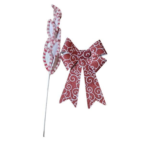 23 Pcs Bow Red/White and 48 Pcs Velvet Leaves (Christmas Forever - XM-HS5597/XM-R1652)