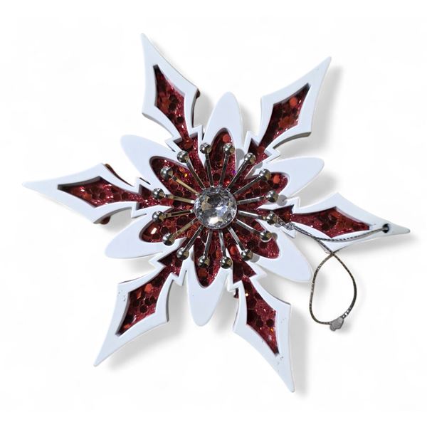 96 Pcs Orn Wooden Red/White Snowflake (Christmas Forever - XM-MR1466)