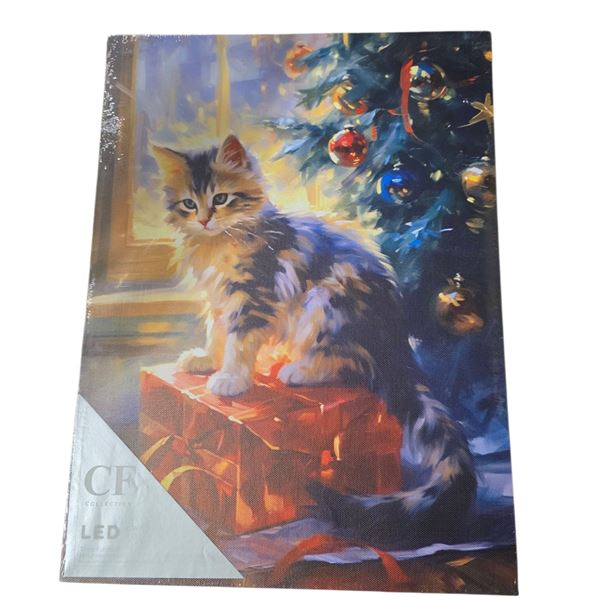 12 Pcs Canvas 12x15" Light Up Cat - 3 Pc Led (Christmas Forever - XM-JD1616)