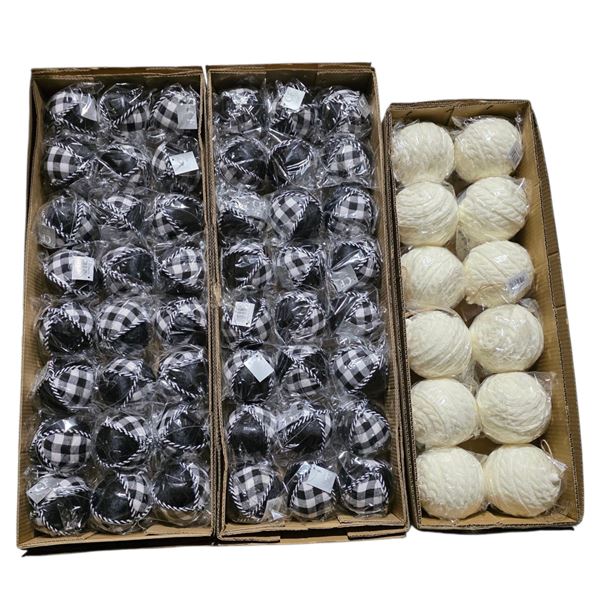 12 Pcs Ball Knitted 4.5" Cream, 48 Pcs Ball Fabric Black/White (Christmas Forever - XM-JC6261, XM-BA