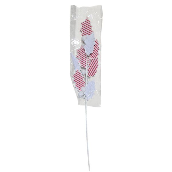 72 Pcs Spray White/Red 27.5" Velvet Stripes Holly Leaves (Christmas Forever - XM-HS5596)