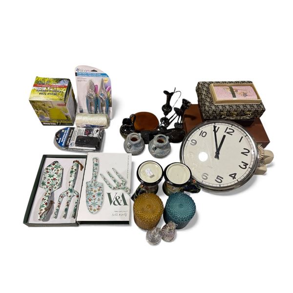 Assorted Misc Home Decor & Household Items - Garden Tool Set, Candles, Vintage Clock/Telephone and M