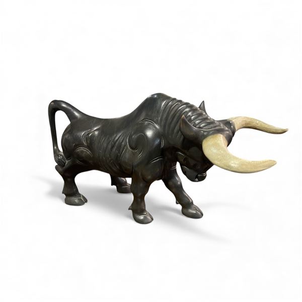 Bull Sculpture with Ivory-Colored Horns