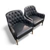 Image 1 : Pair of Black Button-Tufted Leather Club Chairs