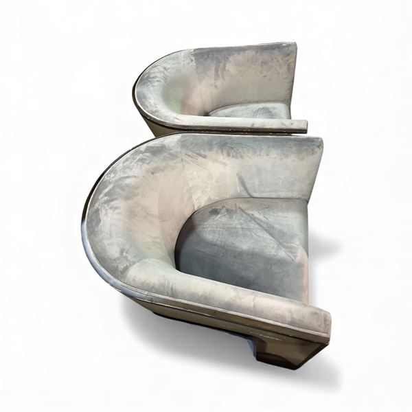 Pair of Gray Velvet Barrel Chairs