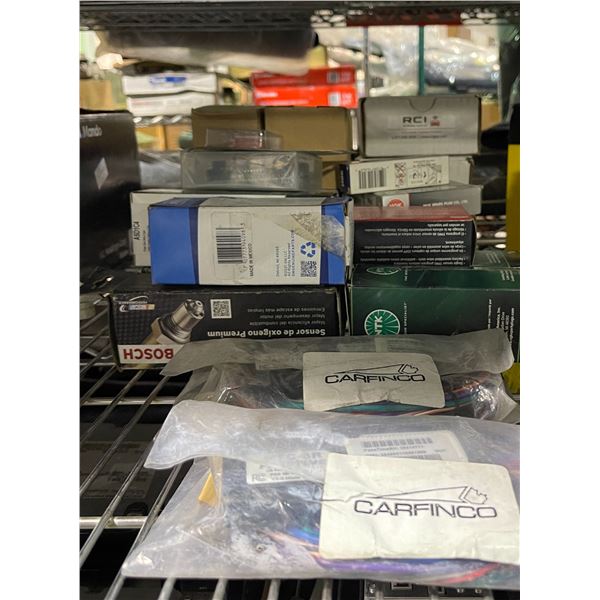 Assorted Car Electronic Parts - Sensors, Spark Plugs, Cables, and Accessories