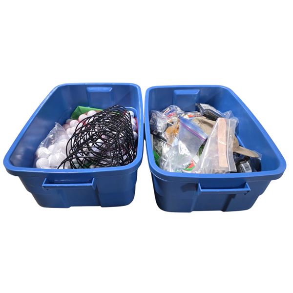 2 Bins of Golf Accessories Includes Practice Golf Balls, Golf Tees, and More