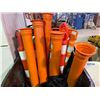 Image 2 : Group of 2 Wheeled Garbage Cans w/ Misc. Tools & approx. 12 Traffic Grab Delineator Posts