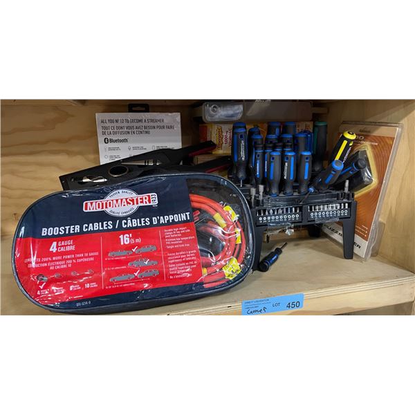 Group of Tools & Supplies Lot - includes Car Booster Cables, Mastercraft 4V USB-C Cutter, Hanmatek 3