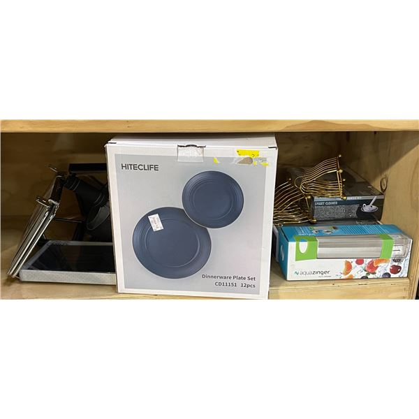 Group of Kitchen New Items - includes HiteClife Blue Dinnerware Plate 12pcs Set/Car Visor Mirrors; E