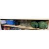 Image 1 : Shelf Lot of Movie Set Dec Items - includes 2 Green Sleeping Bags/ Glass Beverage Dispensers, Misc. 