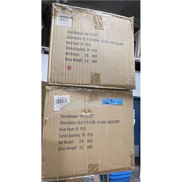 72 Pcs Glitter Bow 14x20" - Red/Silver & Gold/Red (Christmas Forever - XM-R1683/XM-R1693)