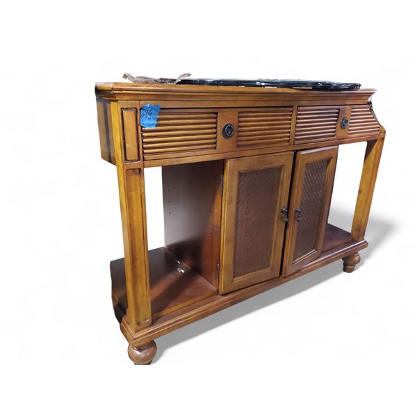 Vintage Wooden Server w/ Woven Cane Panels - approx. 49" x 18" x 35"