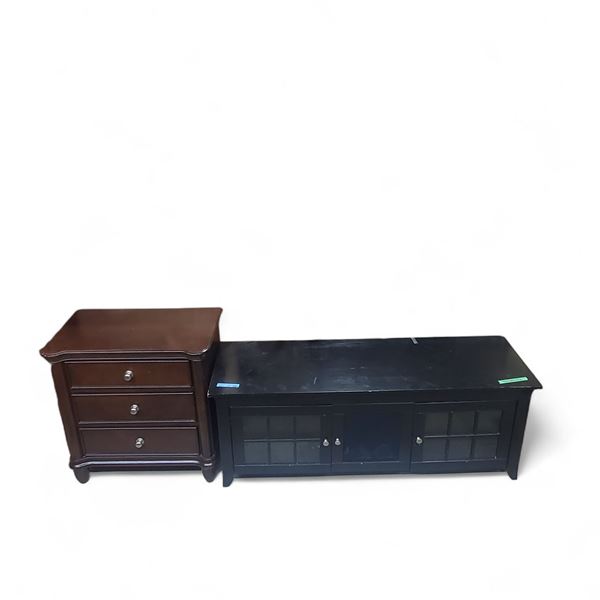 3-Drawers Wooden Nightstand & Black Wooden TV Media Unit - approx. 30" x 19" x 30" & 5ft x 20" x 10"
