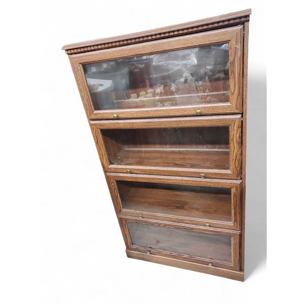 Oak Barrister Glass-Doors Bookcase - 4 Stackable Sections, approx. 34" x 12" x 61"
