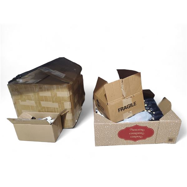 NEW Christmas Decor & Glassware - includes 4 Boxes of Red Painted Glasses/Framed Art & Decor