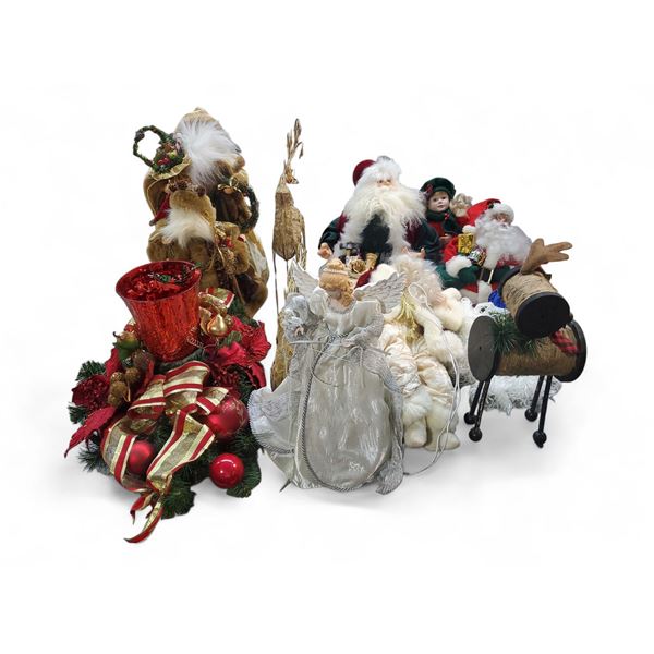 Christmas Decor & Figurines - includes Set of Golden 16" Reindeer Figurines/Animated Santa Claus Fig