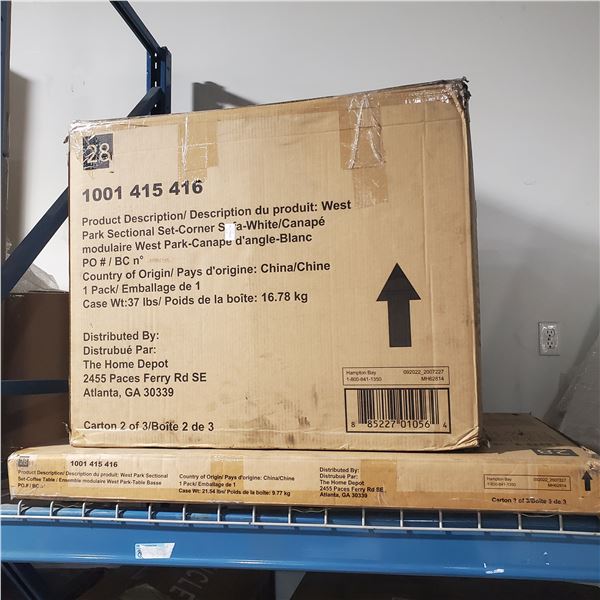 2 Boxes Hampton Bay West Park Corner Sectional, White (MH62814) - Both Boxes 2 of 2 - Incomplete Set