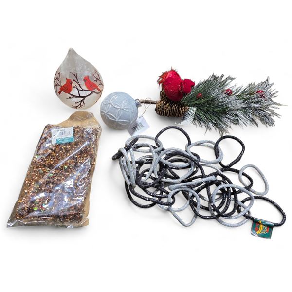 NEW Christmas Deco - includes Table Deco Glass Drop Birds Lights/Ornaments Glass Balls & More