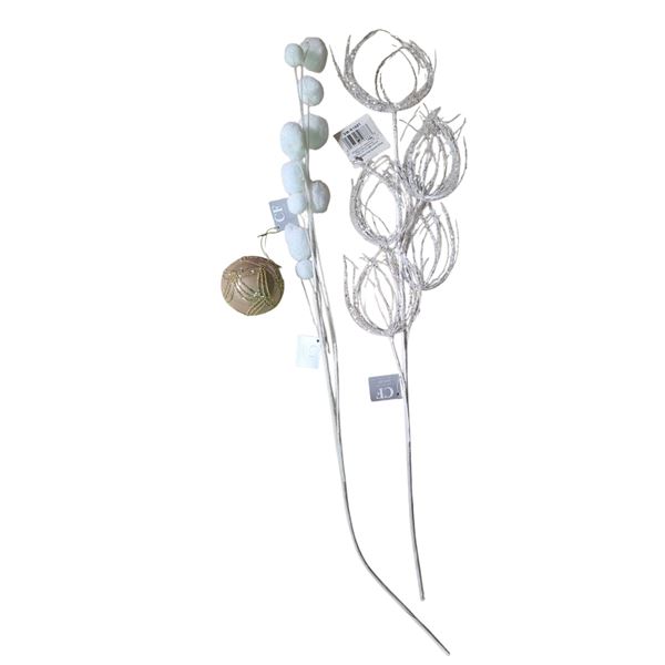 NEW Christmas Deco - includes Assorted White Glitter Rims, Ornaments 4" Skiing Penguins, Assorted Tr