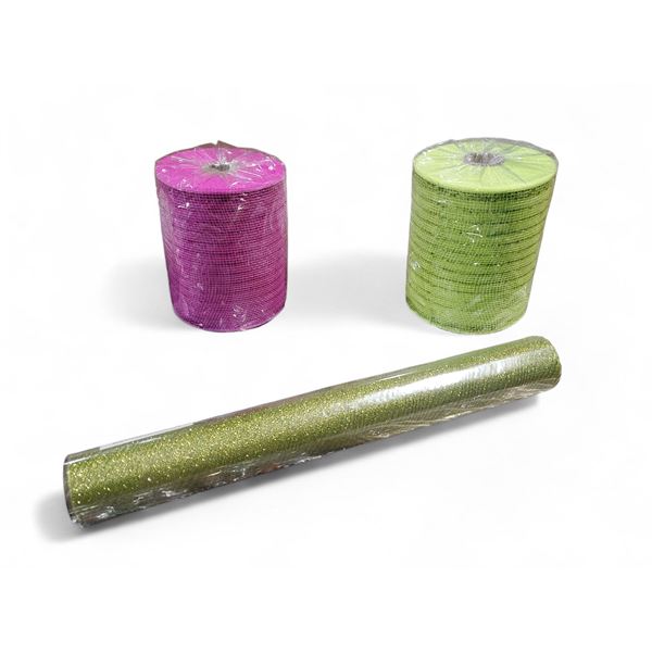 NEW Christmas Deco Glitter Green & Pink Mesh  - includes 2 Boxes of 40 pcs each, & 1 Box of Green 36