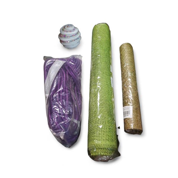 NEW Christmas Deco Tubing & Mesh - includes Purple, Silver & Green Flex Tubing (approx. 100 pcs)