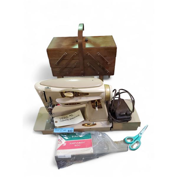 Movie Set Dec Singer Sewing MAchine Slant-O-MAtic 500 - includes PEdal, Manual & NEW Pair of Sailor 