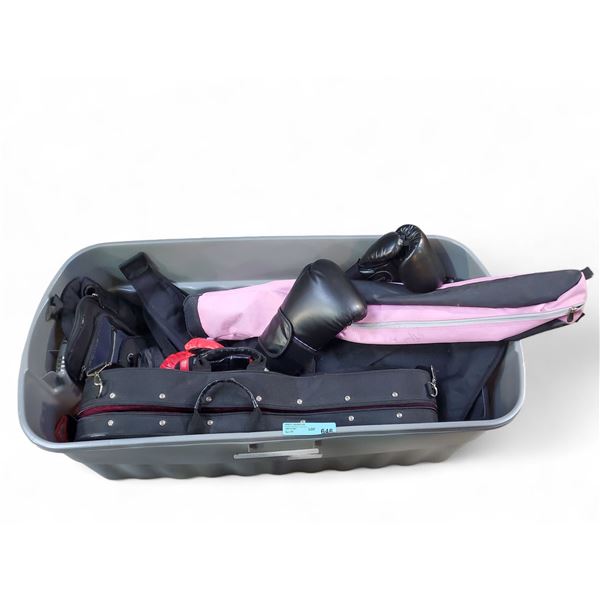 Movie Set Dec Bin full of Boxing Gloves & Misc. Cases