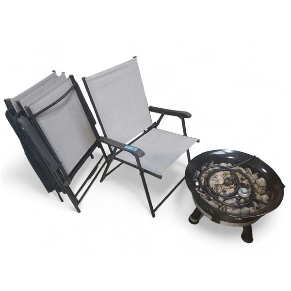 Outdoor Patio Bundle Includes 4 Folding Chairs and Fire Pit
