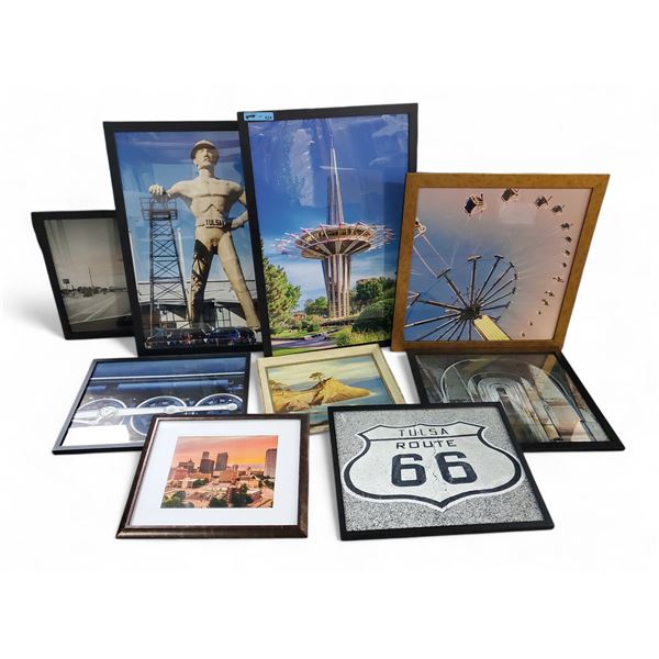 9 Pcs Collection of Framed Tulsa & Route 66 Landmark Photographs