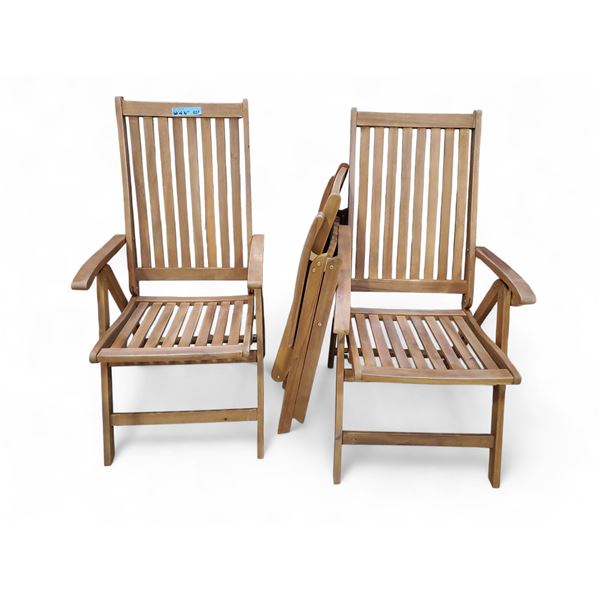 3 Pcs Slatted Wooden Folding Patio Armchairs